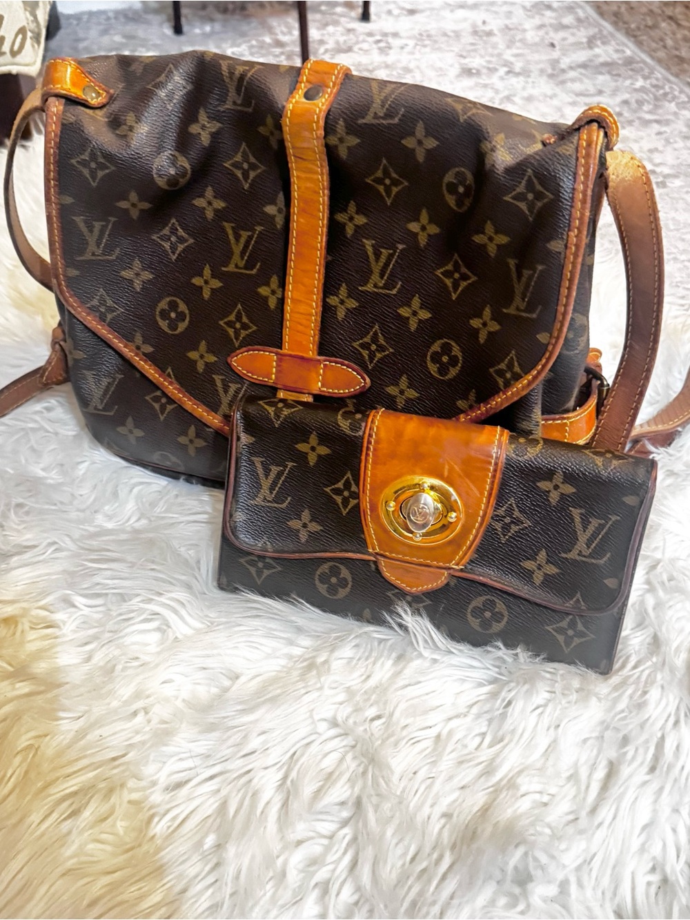 Louis Vuitton Monogram Brown and Tan Shoulder Bag with Matching Wallet
